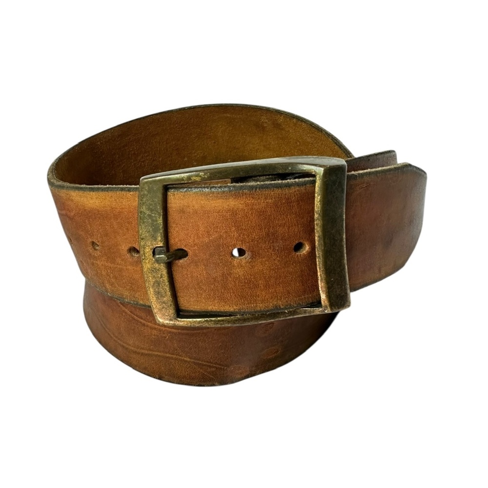 Genuine Vintage Tan Tooled Leather Unisex Belt Size 36 Floral Unisex